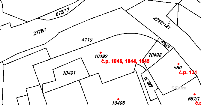 Bílé Předměstí 1844,1845,1846, Pardubice na parcele st. 10492 v KÚ Pardubice, Katastrální mapa