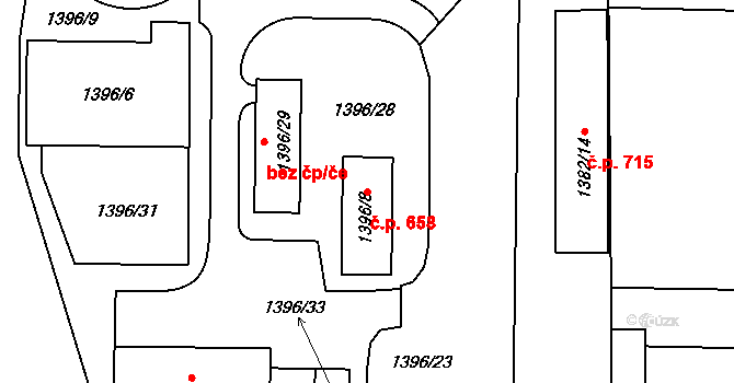 Lednice 658 na parcele st. 1396/8 v KÚ Lednice na Moravě, Katastrální mapa