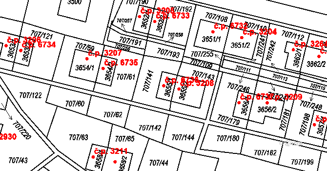 Zlín 6736 na parcele st. 3655/1 v KÚ Zlín, Katastrální mapa