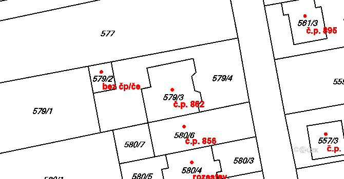 Chrlice 862, Brno na parcele st. 579/3 v KÚ Chrlice, Katastrální mapa