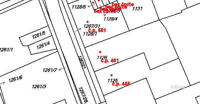Předměstí 461, Litoměřice na parcele st. 1126 v KÚ Litoměřice, Katastrální mapa