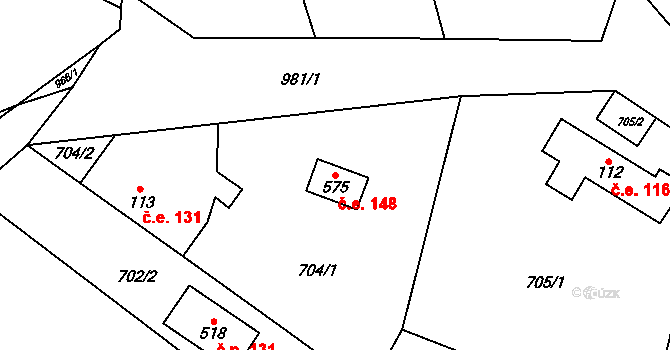 Halouny 148, Svinaře na parcele st. 575 v KÚ Svinaře, Katastrální mapa