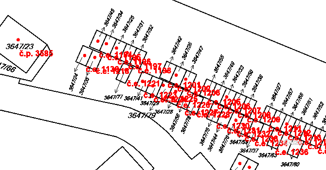 Znojmo 1225 na parcele st. 3647/79 v KÚ Znojmo-město, Katastrální mapa