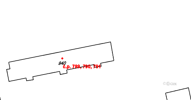Malenovice 789,790,791, Zlín na parcele st. 940 v KÚ Malenovice u Zlína, Katastrální mapa