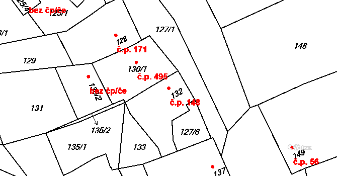 Bošovice 148 na parcele st. 132 v KÚ Bošovice, Katastrální mapa