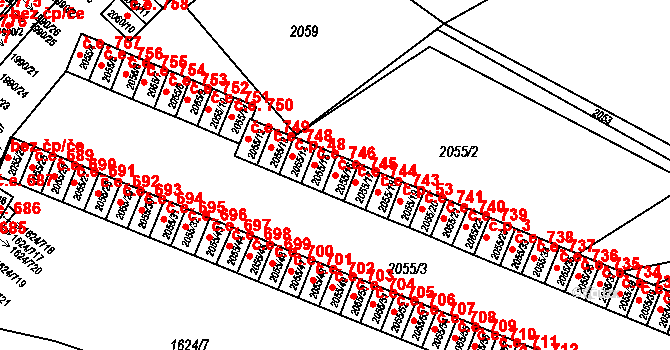 Mizerov 745, Karviná na parcele st. 2055/16 v KÚ Karviná-město, Katastrální mapa