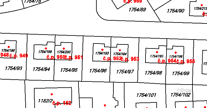 Slivenec 952, Praha na parcele st. 1754/193 v KÚ Slivenec, Katastrální mapa
