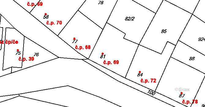 Havraň 69 na parcele st. 81 v KÚ Havraň, Katastrální mapa