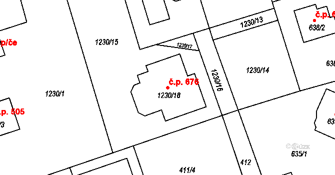 Líně 676 na parcele st. 1230/18 v KÚ Líně, Katastrální mapa