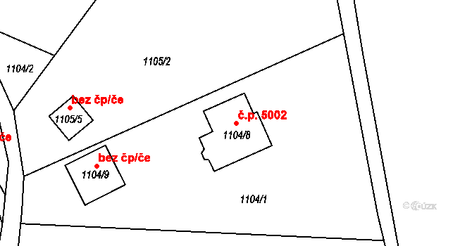 Rýnovice 5002, Jablonec nad Nisou na parcele st. 1104/8 v KÚ Rýnovice, Katastrální mapa