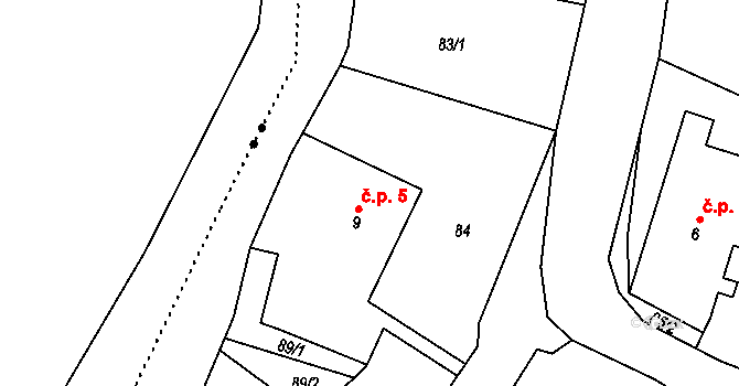 Bohdíkov 5 na parcele st. 9 v KÚ Dolní Bohdíkov, Katastrální mapa