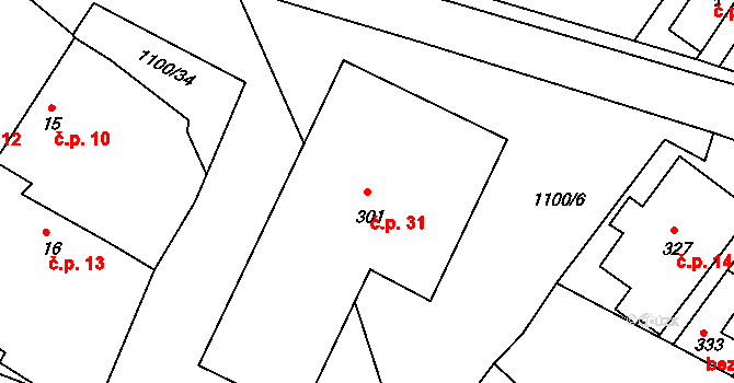 Jestřabí Lhota 31 na parcele st. 301 v KÚ Jestřabí Lhota, Katastrální mapa