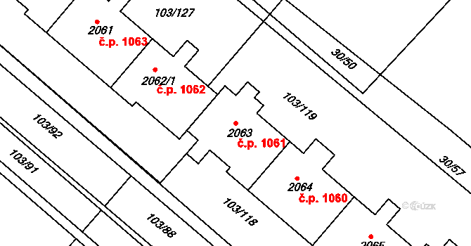Neratovice 1061 na parcele st. 2063 v KÚ Neratovice, Katastrální mapa