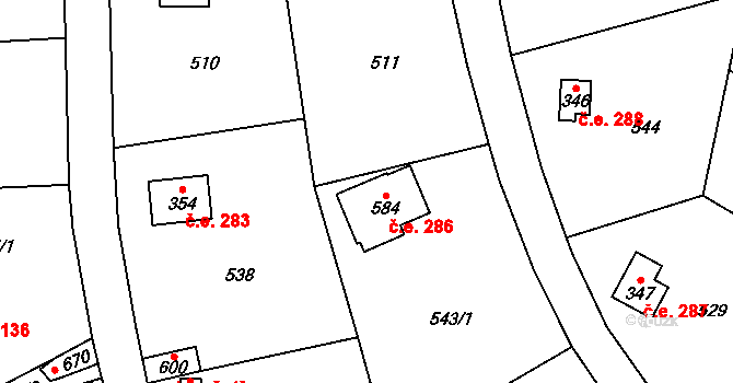 Černolice 286 na parcele st. 584 v KÚ Černolice, Katastrální mapa