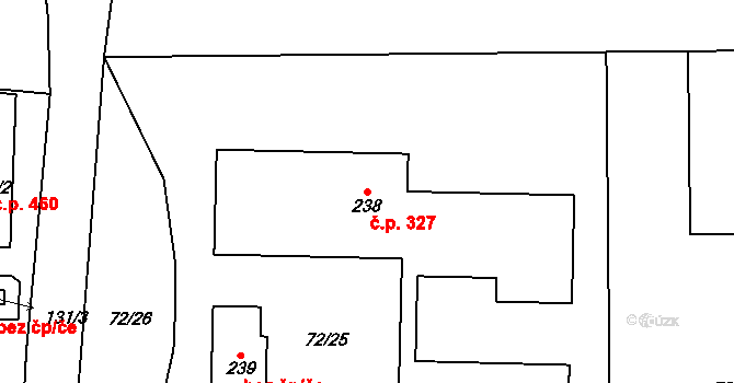 Tuchoměřice 327 na parcele st. 238 v KÚ Tuchoměřice, Katastrální mapa