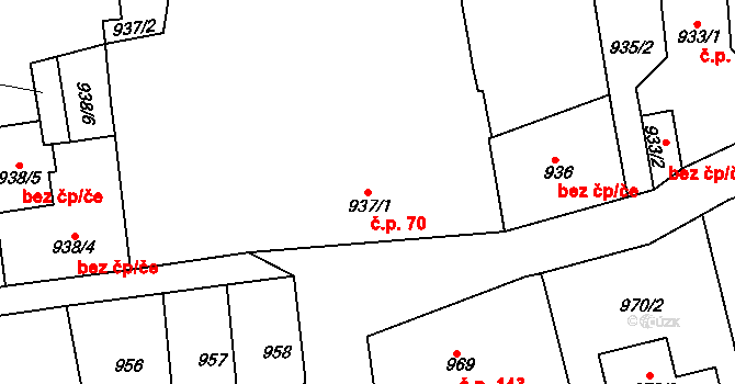 Velké Předměstí 70, Horšovský Týn na parcele st. 937/1 v KÚ Horšovský Týn, Katastrální mapa