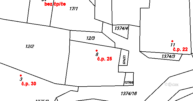 Ohnišťovice 25, Poběžovice na parcele st. 8 v KÚ Ohnišťovice, Katastrální mapa