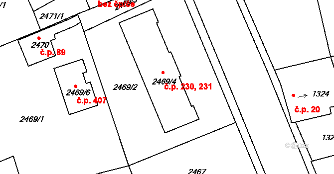 Cihelny 230,231, Jaroměř na parcele st. 2469/4 v KÚ Jaroměř, Katastrální mapa