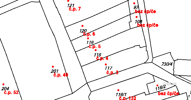Broumov 4 na parcele st. 118 v KÚ Broumov, Katastrální mapa