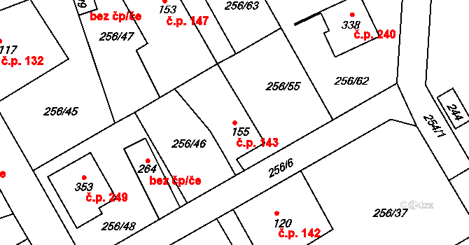 Babí 143, Náchod na parcele st. 155 v KÚ Babí u Náchoda, Katastrální mapa
