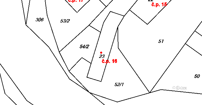 Čeradice 16, Moravany na parcele st. 23 v KÚ Čeradice nad Loučnou, Katastrální mapa