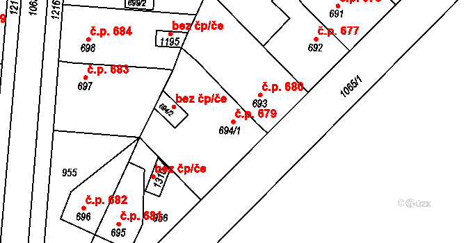 Svítkov 679, Pardubice na parcele st. 694/1 v KÚ Svítkov, Katastrální mapa