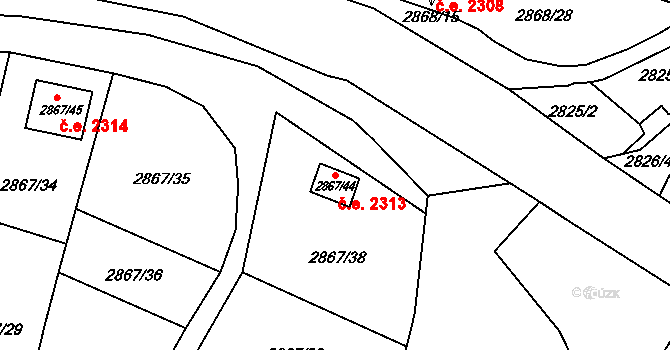 Kadaň 2313 na parcele st. 2867/44 v KÚ Kadaň, Katastrální mapa