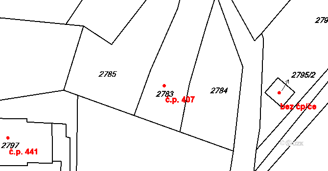 Štramberk 407 na parcele st. 2783 v KÚ Štramberk, Katastrální mapa