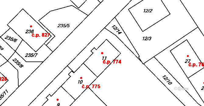 Kopřivnice 774 na parcele st. 11 v KÚ Kopřivnice, Katastrální mapa