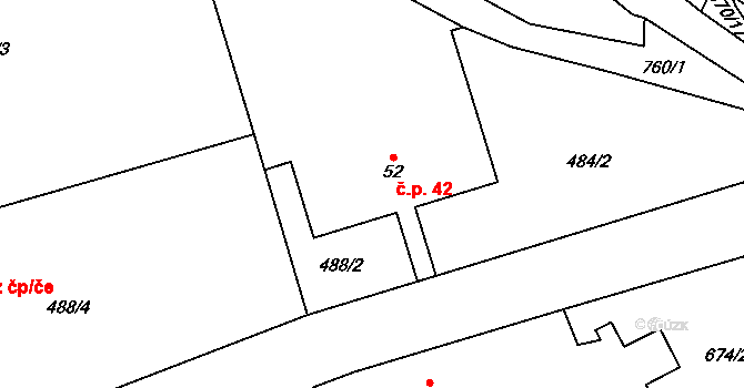 Hracholusky 42 na parcele st. 52 v KÚ Hracholusky nad Berounkou, Katastrální mapa