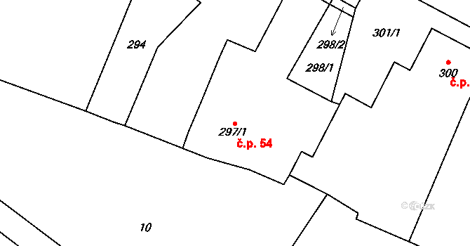Lužná 54 na parcele st. 297/1 v KÚ Lužná u Rakovníka, Katastrální mapa