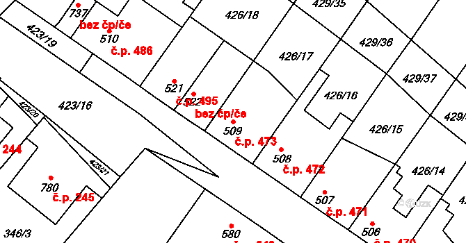 Kryry 473 na parcele st. 509 v KÚ Kryry, Katastrální mapa