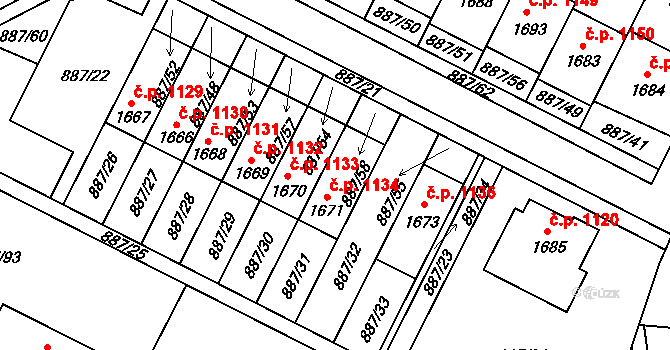 Ledeč nad Sázavou 1134 na parcele st. 1671 v KÚ Ledeč nad Sázavou, Katastrální mapa