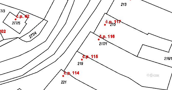 Starovice 116 na parcele st. 217/1 v KÚ Starovice, Katastrální mapa