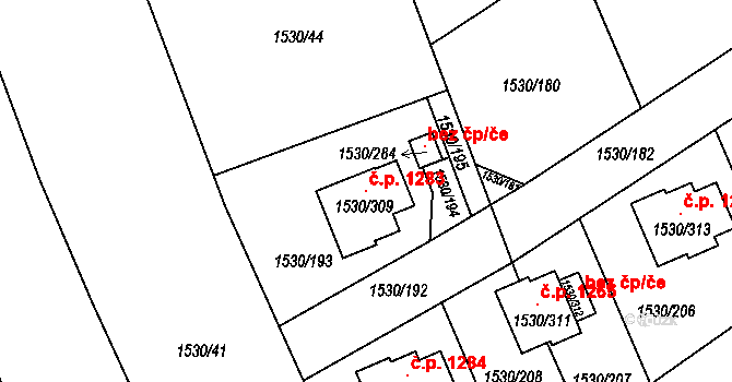 Řeporyje 1283, Praha na parcele st. 1530/309 v KÚ Řeporyje, Katastrální mapa
