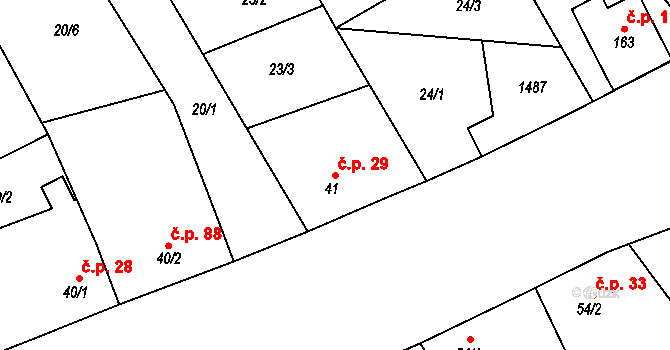 Chvalnov 29, Chvalnov-Lísky na parcele st. 41 v KÚ Chvalnov, Katastrální mapa
