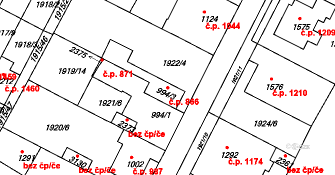 Bystřice pod Hostýnem 866 na parcele st. 994/3 v KÚ Bystřice pod Hostýnem, Katastrální mapa