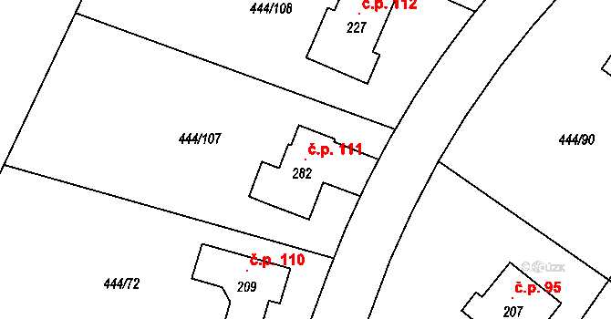 Podviní 111, Trnovany na parcele st. 282 v KÚ Trnovany u Litoměřic, Katastrální mapa