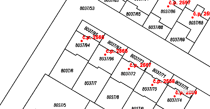 Objekt 2566 na parcele st. 8037/96 v KÚ Město Žďár, Katastrální mapa