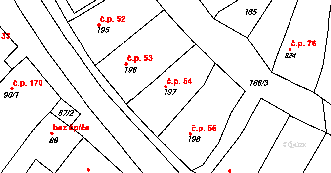Konice 54, Znojmo na parcele st. 197 v KÚ Konice u Znojma, Katastrální mapa