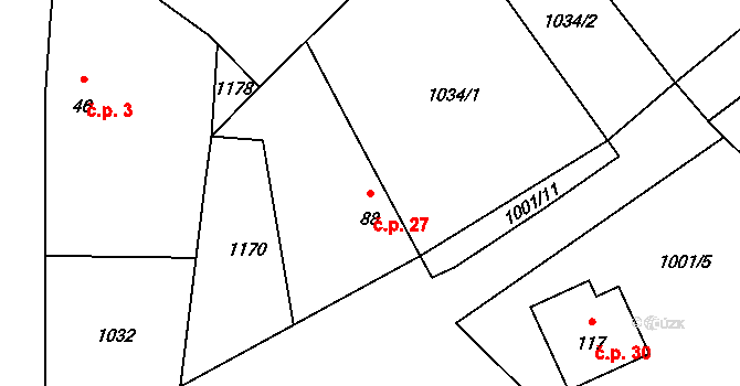 Chlum 27, Staňkovice na parcele st. 88 v KÚ Smilovice u Staňkovic, Katastrální mapa