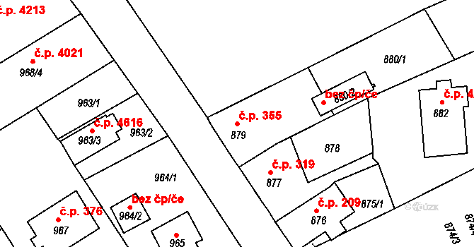 Mšeno nad Nisou 355, Jablonec nad Nisou na parcele st. 879 v KÚ Mšeno nad Nisou, Katastrální mapa