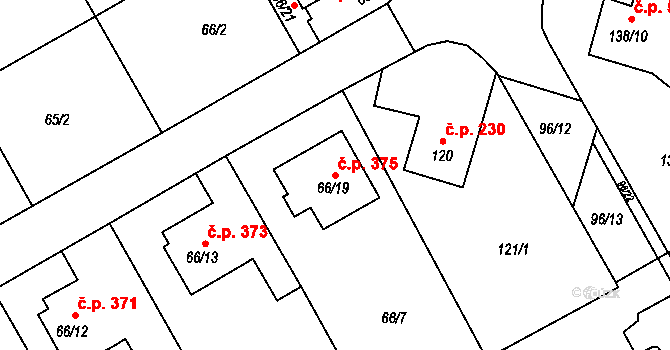 Lyžbice 375, Třinec na parcele st. 66/19 v KÚ Lyžbice, Katastrální mapa