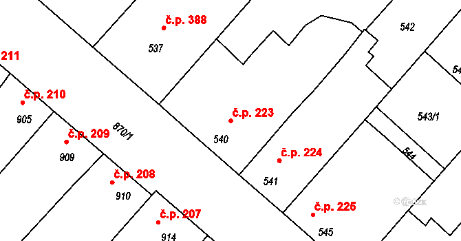 Sudoměřice 223 na parcele st. 540 v KÚ Sudoměřice, Katastrální mapa