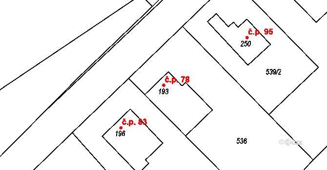 Zákolany 78 na parcele st. 193 v KÚ Trněný Újezd u Zákolan, Katastrální mapa