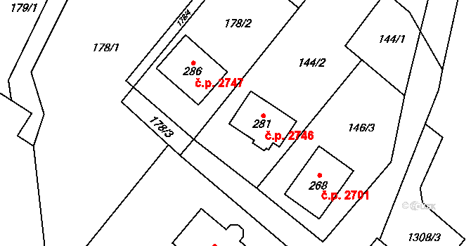 Šumperk 2746 na parcele st. 281 v KÚ Horní Temenice, Katastrální mapa