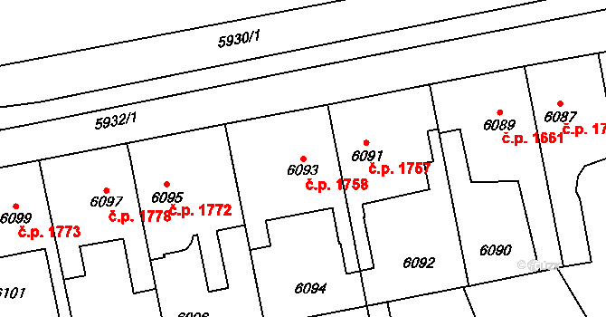 Kročehlavy 1758, Kladno na parcele st. 6093 v KÚ Kročehlavy, Katastrální mapa