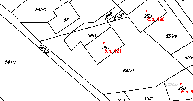 Andělka 121, Višňová na parcele st. 254 v KÚ Andělka, Katastrální mapa