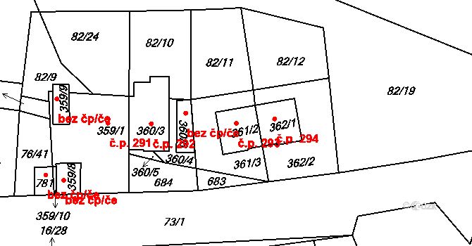 Hostomice 293 na parcele st. 361/2 v KÚ Hostomice nad Bílinou, Katastrální mapa