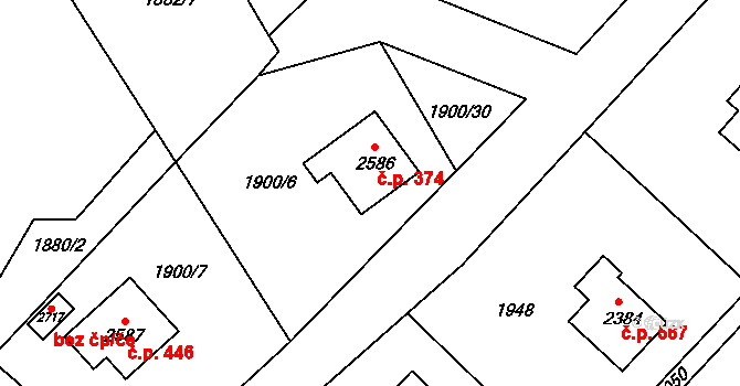Ostravice 374 na parcele st. 2586 v KÚ Ostravice 1, Katastrální mapa
